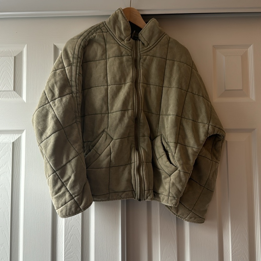 Free People Quilted Utility Jacket in Olive Green